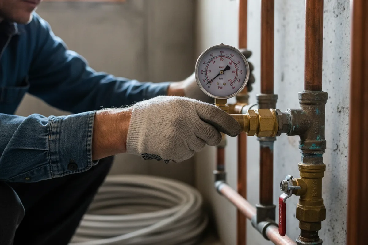 Pressure testing a repaired line during Water Line Repair in Moon